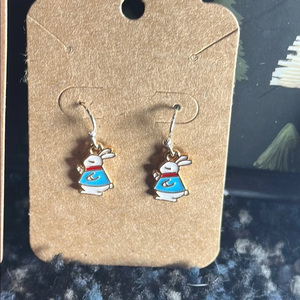 Hand Crafted Blue and White Bunny Earrings
